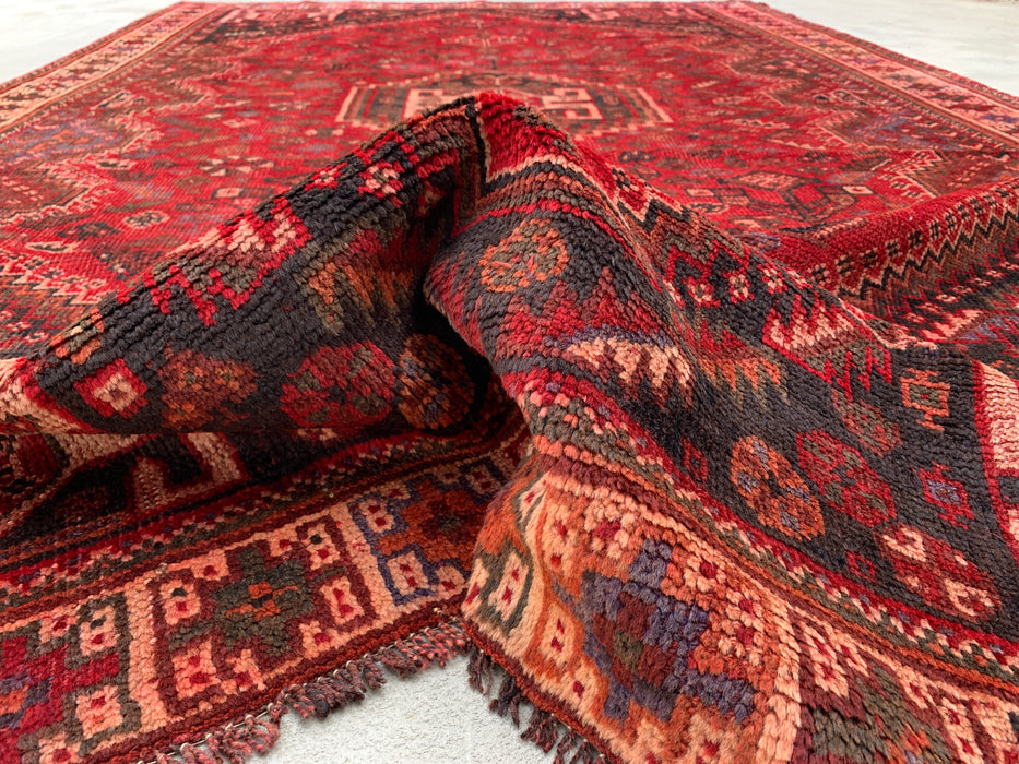 Handmade Persian Wool Area Rug 7x10 - Red Tribal Medallion Persian Style Rug - Exact Size 10'2" x 6'8" - KBHM-946