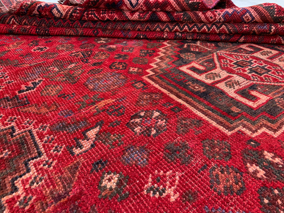 Handmade Persian Wool Area Rug 7x10 - Red Tribal Medallion Persian Style Rug - Exact Size 10'2" x 6'8" - KBHM-946