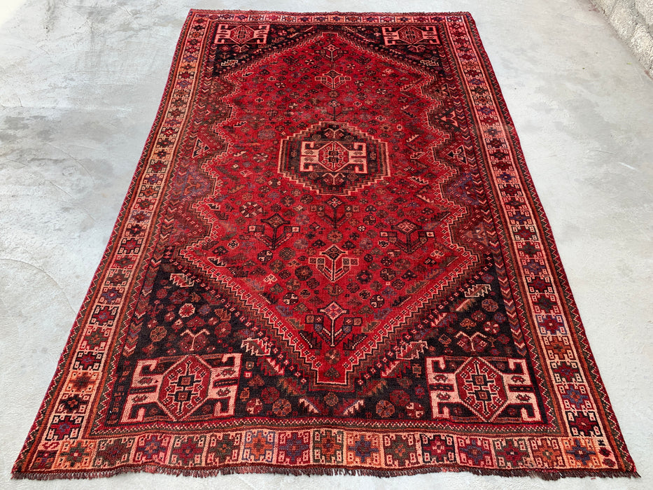 Handmade Persian Wool Area Rug 7x10 - Red Tribal Medallion Persian Style Rug - Exact Size 10'2" x 6'8" - KBHM-946