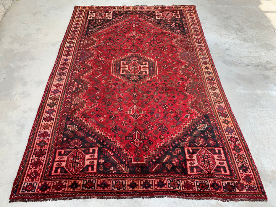 Handmade Persian Wool Area Rug 7x10 - Red Tribal Medallion Persian Style Rug - Exact Size 10'2" x 6'8" - KBHM-946