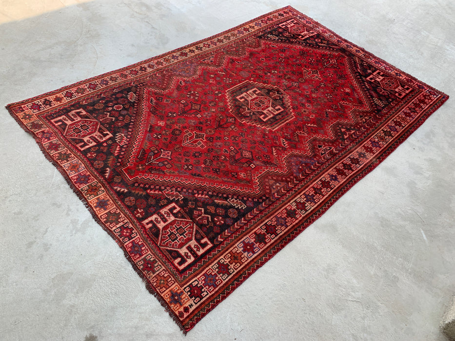Handmade Persian Wool Area Rug 7x10 - Red Tribal Medallion Persian Style Rug - Exact Size 10'2" x 6'8" - KBHM-946