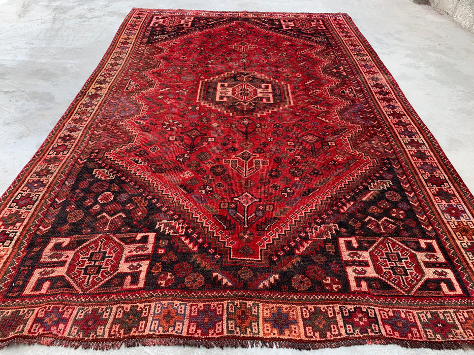 Handmade Persian Wool Area Rug 7x10 - Red Tribal Medallion Persian Style Rug - Exact Size 10'2" x 6'8" - KBHM-946