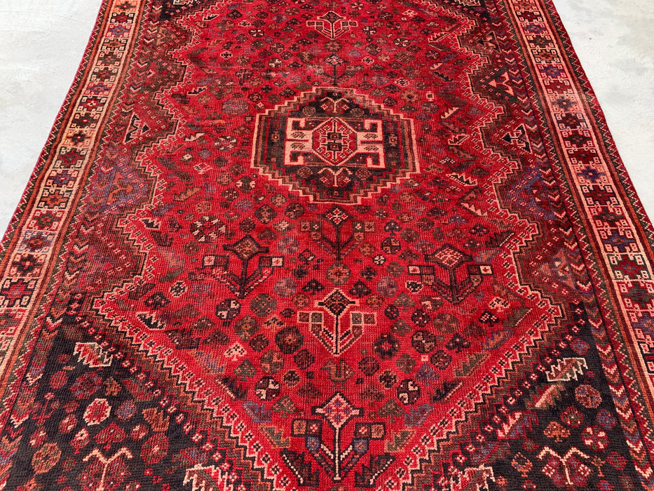 Handmade Persian Wool Area Rug 7x10 - Red Tribal Medallion Persian Style Rug - Exact Size 10'2" x 6'8" - KBHM-946