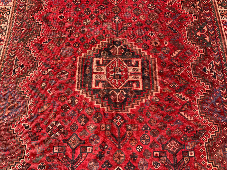 Handmade Persian Wool Area Rug 7x10 - Red Tribal Medallion Persian Style Rug - Exact Size 10'2" x 6'8" - KBHM-946