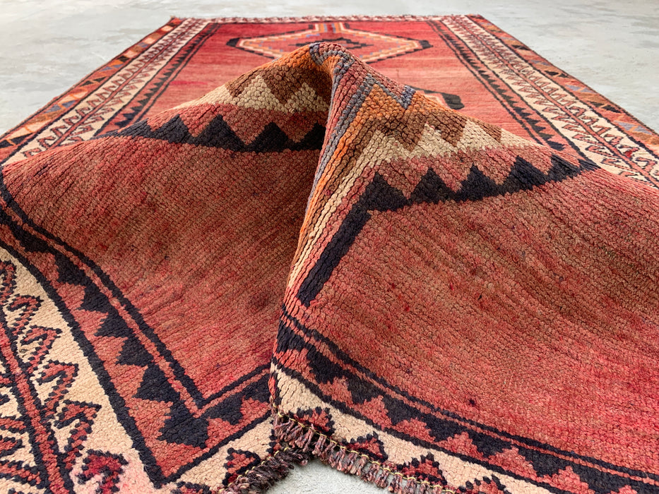 7'2 x 4'1 Hand-Knotted Persian Wool Rug - Taupe Geometric Tribal Diamond Design - KBHM-947