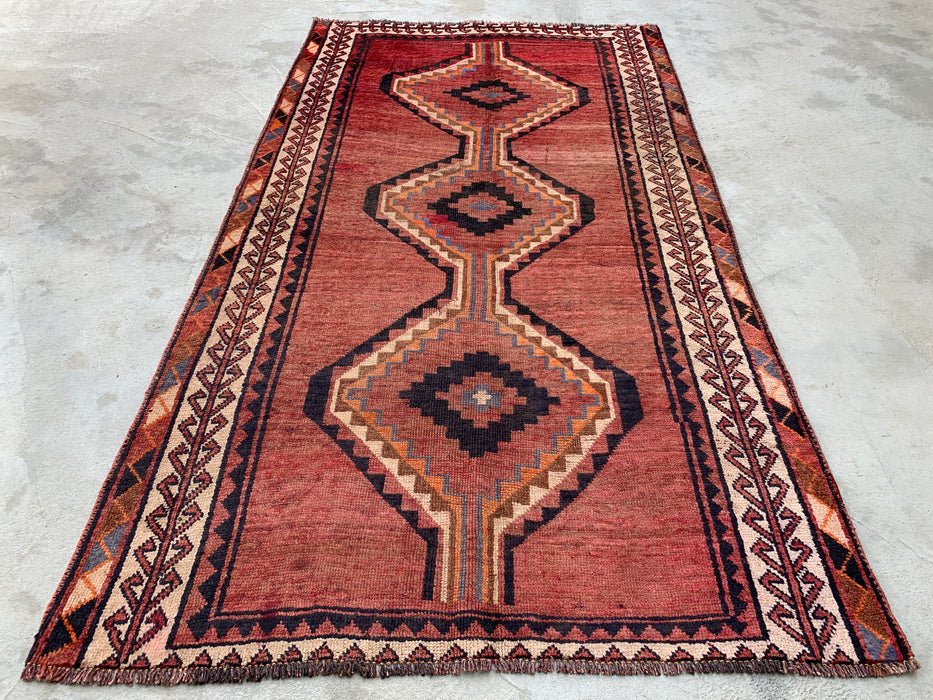 7'2 x 4'1 Hand-Knotted Persian Wool Rug - Taupe Geometric Tribal Diamond Design - KBHM-947