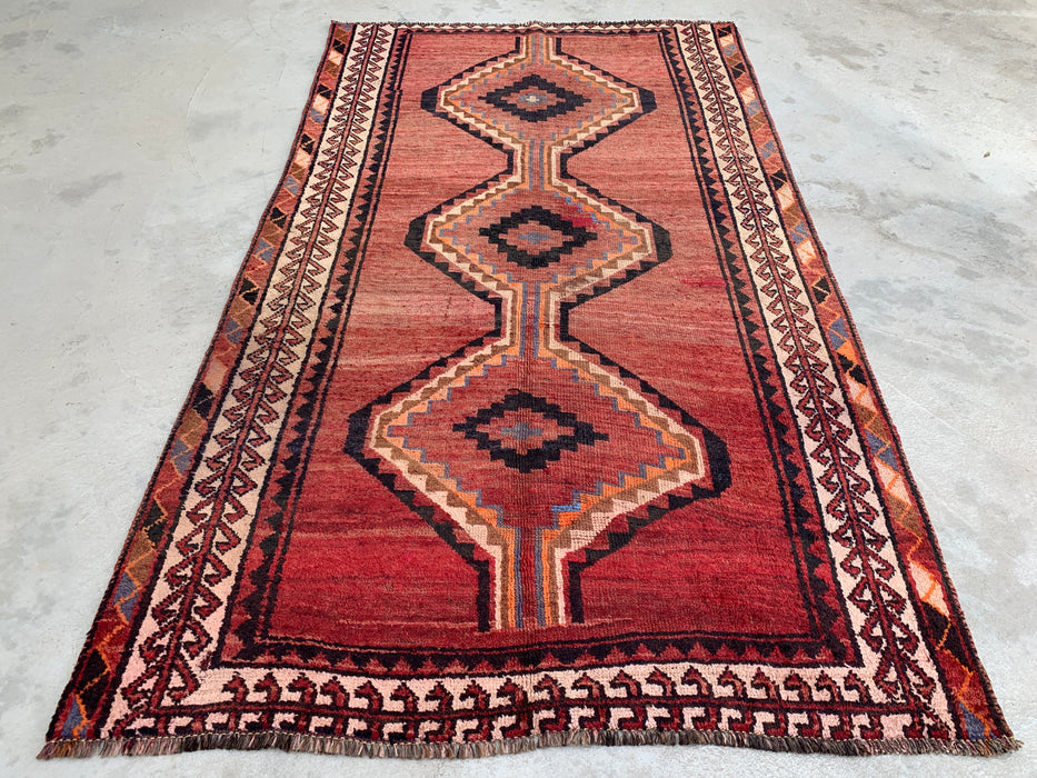 7'2 x 4'1 Hand-Knotted Persian Wool Rug - Taupe Geometric Tribal Diamond Design - KBHM-947