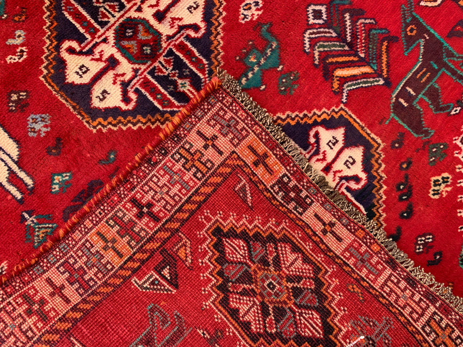 5'3 x 3'9 Hand-Knotted Persian Wool Rug - Red Tribal Animal Motif Design - KBHM-949