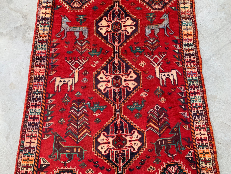 5'3 x 3'9 Hand-Knotted Persian Wool Rug - Red Tribal Animal Motif Design - KBHM-949