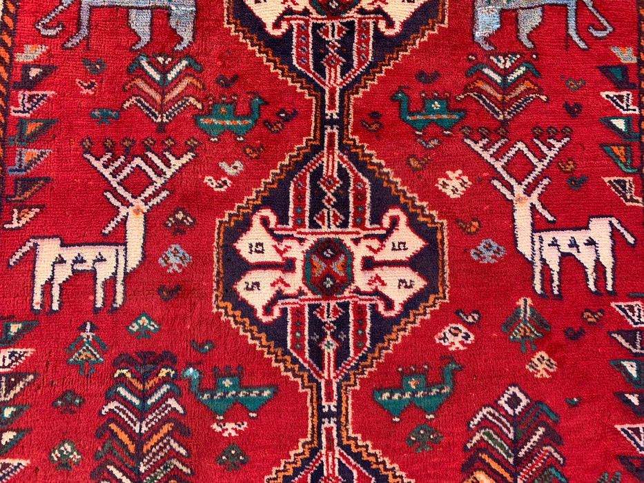 5'3 x 3'9 Hand-Knotted Persian Wool Rug - Red Tribal Animal Motif Design - KBHM-949