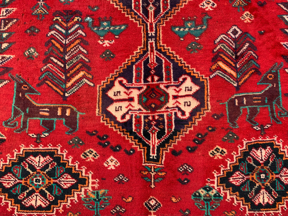 5'3 x 3'9 Hand-Knotted Persian Wool Rug - Red Tribal Animal Motif Design - KBHM-949