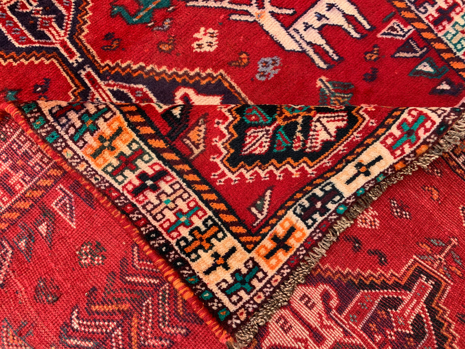 5'3 x 3'9 Hand-Knotted Persian Wool Rug - Red Tribal Animal Motif Design - KBHM-949