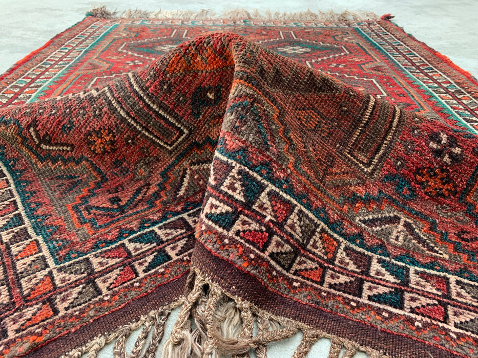 5'1 x 4'0 Hand-Knotted Persian Wool Rug - Rust Geometric Tribal Design - KBHM-950