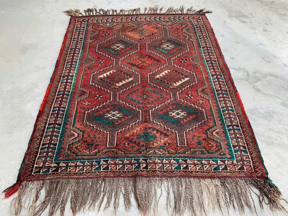 5'1 x 4'0 Hand-Knotted Persian Wool Rug - Rust Geometric Tribal Design - KBHM-950