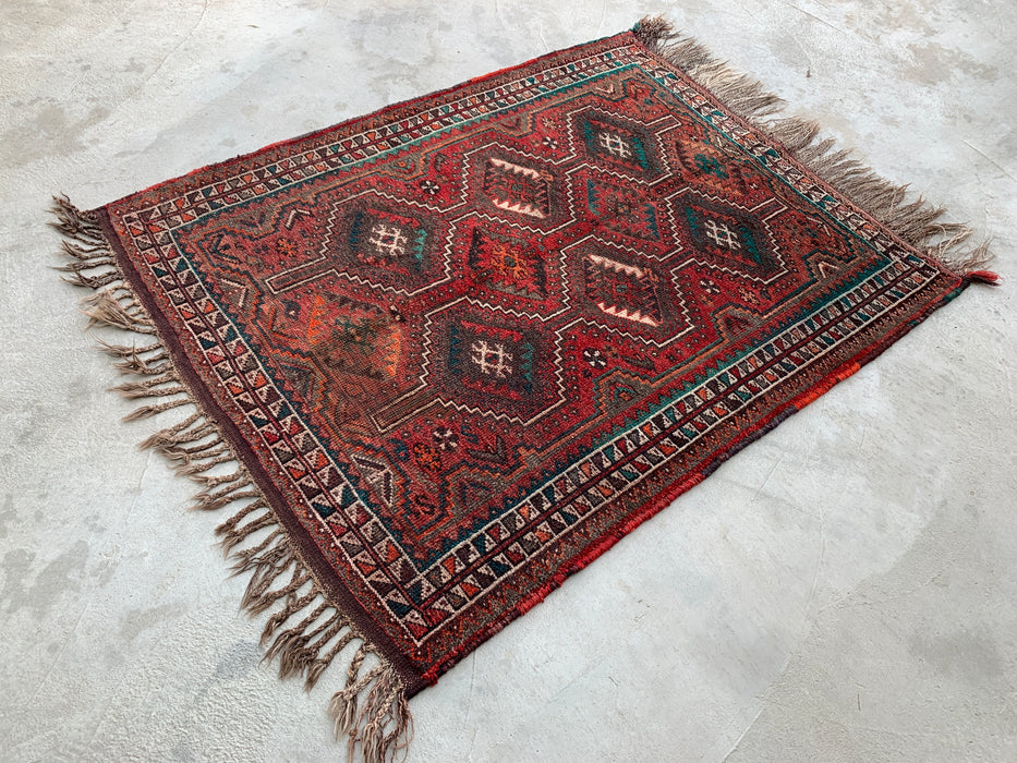 5'1 x 4'0 Hand-Knotted Persian Wool Rug - Rust Geometric Tribal Design - KBHM-950