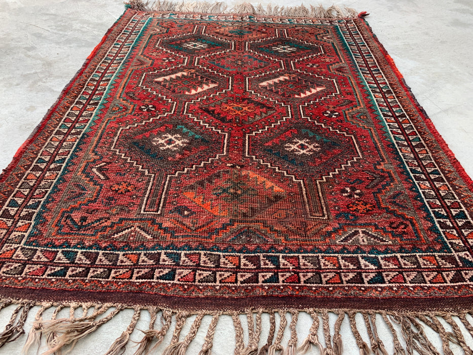 5'1 x 4'0 Hand-Knotted Persian Wool Rug - Rust Geometric Tribal Design - KBHM-950