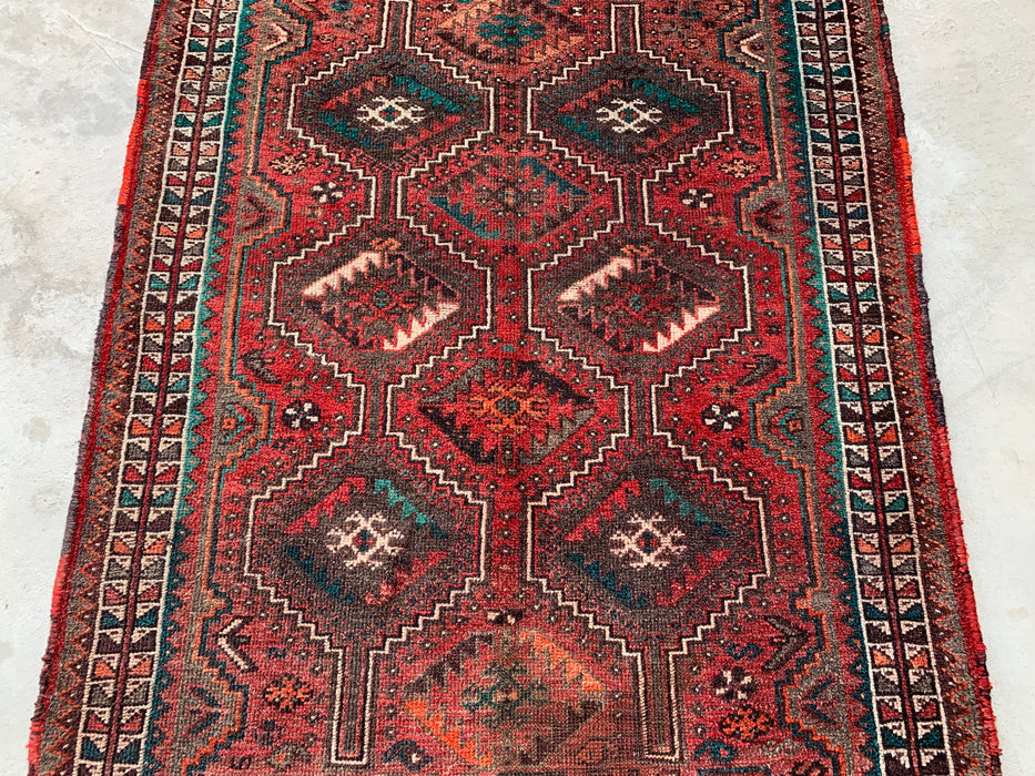 5'1 x 4'0 Hand-Knotted Persian Wool Rug - Rust Geometric Tribal Design - KBHM-950