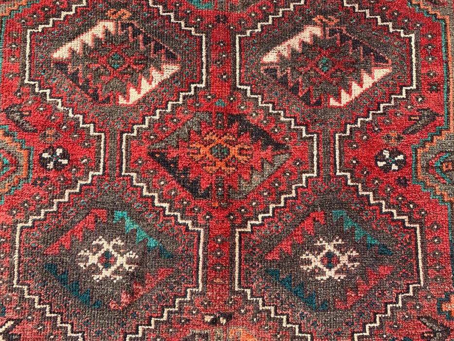 5'1 x 4'0 Hand-Knotted Persian Wool Rug - Rust Geometric Tribal Design - KBHM-950
