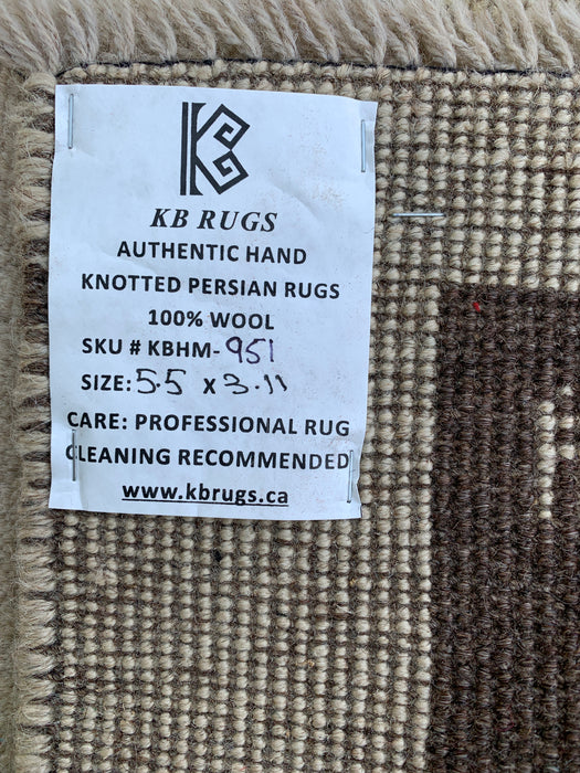 5'5 x 3'11 Hand-Knotted Persian Wool Rug - Ivory Minimal Animal Motif Design - KBHM-951