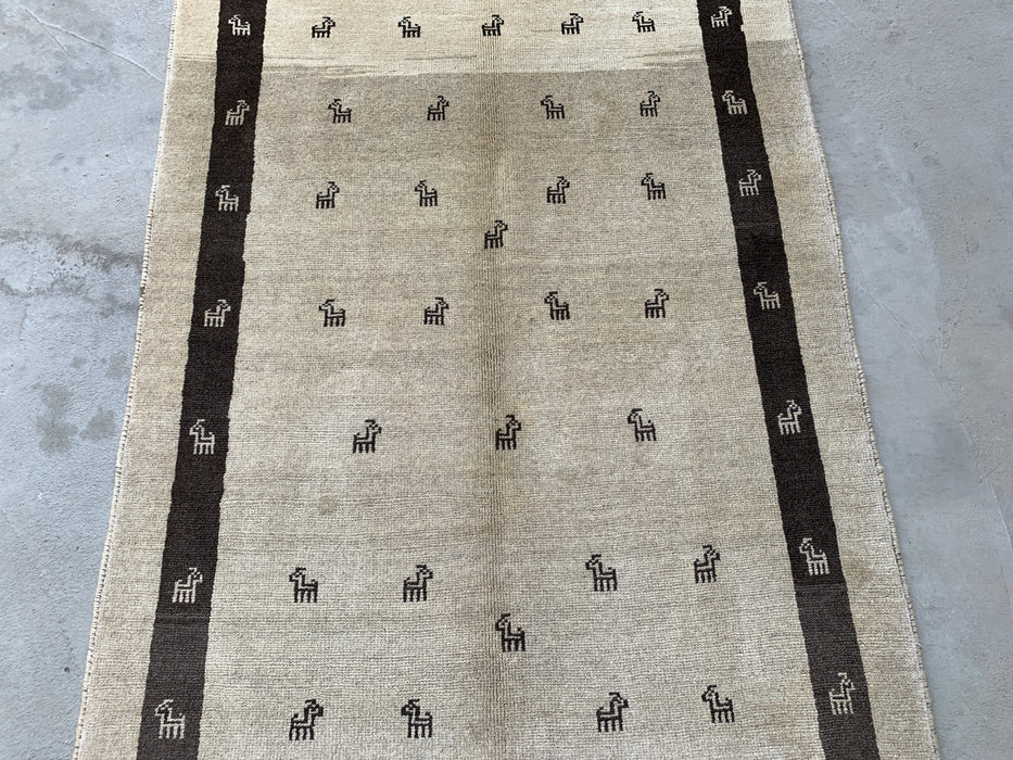 5'5 x 3'11 Hand-Knotted Persian Wool Rug - Ivory Minimal Animal Motif Design - KBHM-951