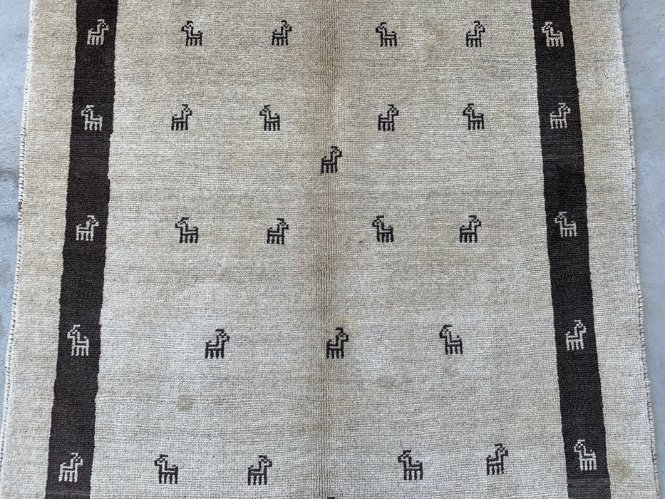 5'5 x 3'11 Hand-Knotted Persian Wool Rug - Ivory Minimal Animal Motif Design - KBHM-951