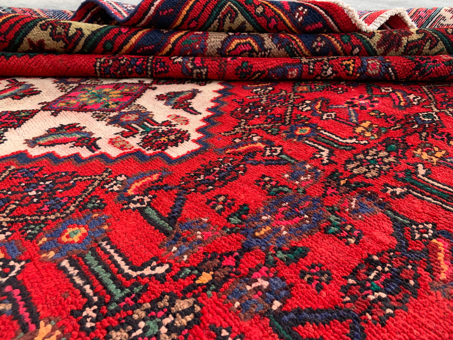 Handmade Persian Wool Area Rug 7x10 - Red Medallion Persian Style Rug - Exact Size 9'8" x 6'11" - KBHM-952