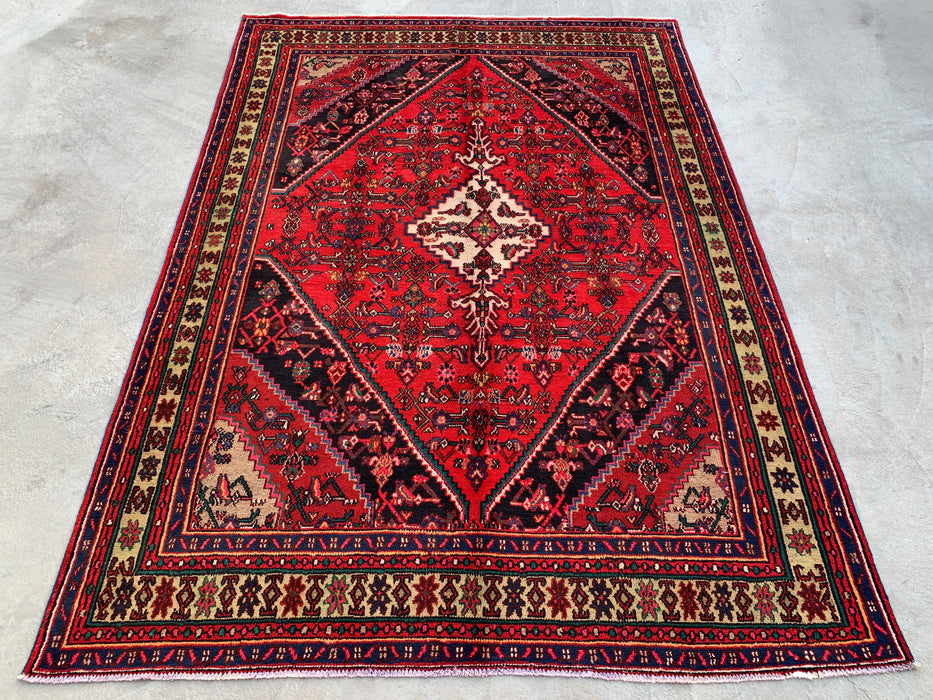 Handmade Persian Wool Area Rug 7x10 - Red Medallion Persian Style Rug - Exact Size 9'8" x 6'11" - KBHM-952