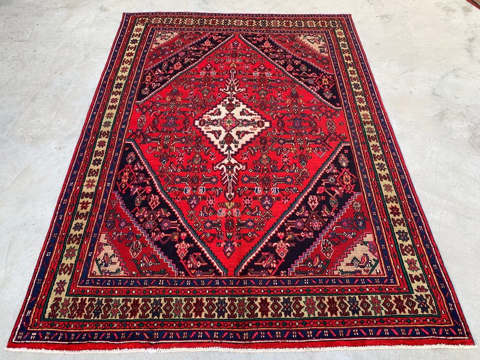 Handmade Persian Wool Area Rug 7x10 - Red Medallion Persian Style Rug - Exact Size 9'8" x 6'11" - KBHM-952