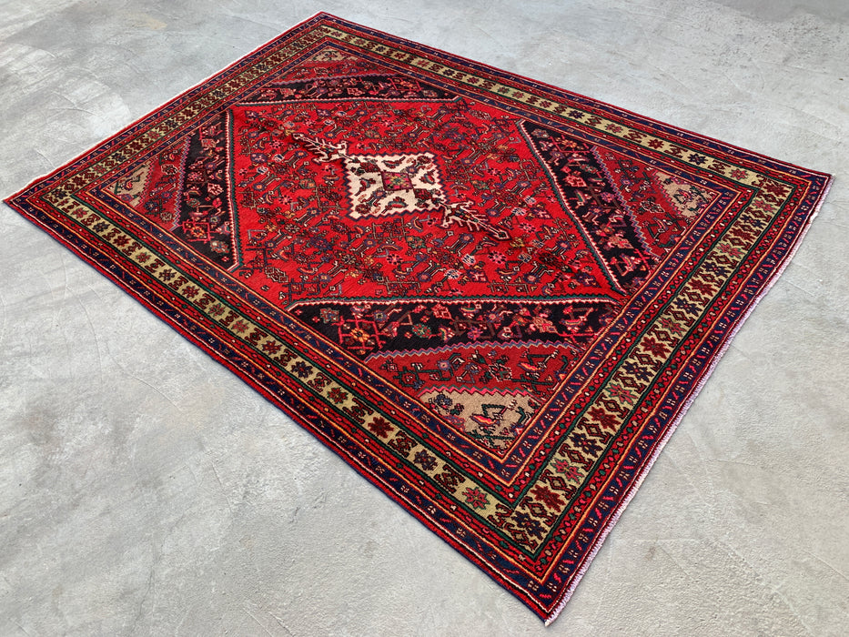 Handmade Persian Wool Area Rug 7x10 - Red Medallion Persian Style Rug - Exact Size 9'8" x 6'11" - KBHM-952