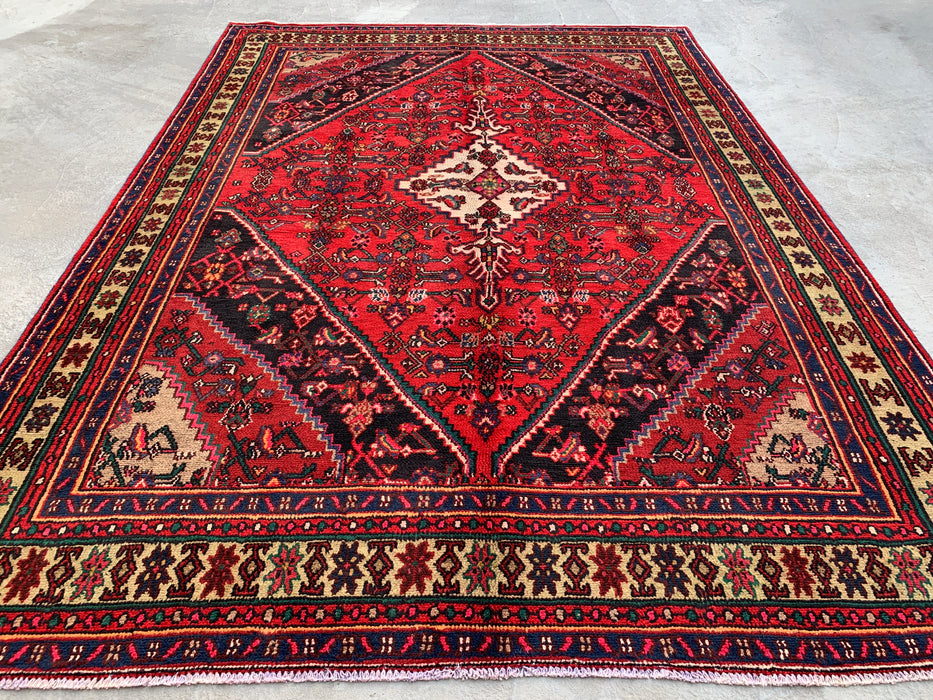 Handmade Persian Wool Area Rug 7x10 - Red Medallion Persian Style Rug - Exact Size 9'8" x 6'11" - KBHM-952