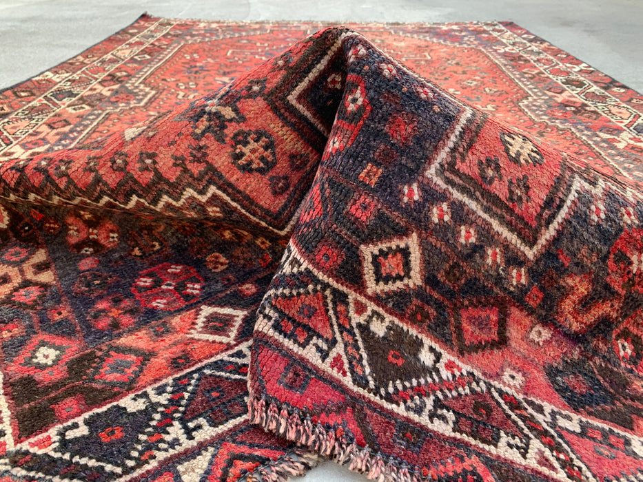 6'8 x 4'7 Hand-Knotted Persian Wool Rug - Faded Coral Tribal Medallion Design - KBHM-953