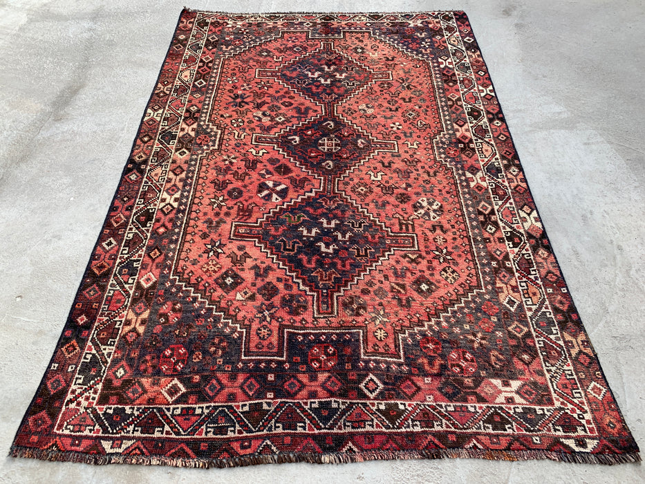 6'8 x 4'7 Hand-Knotted Persian Wool Rug - Faded Coral Tribal Medallion Design - KBHM-953