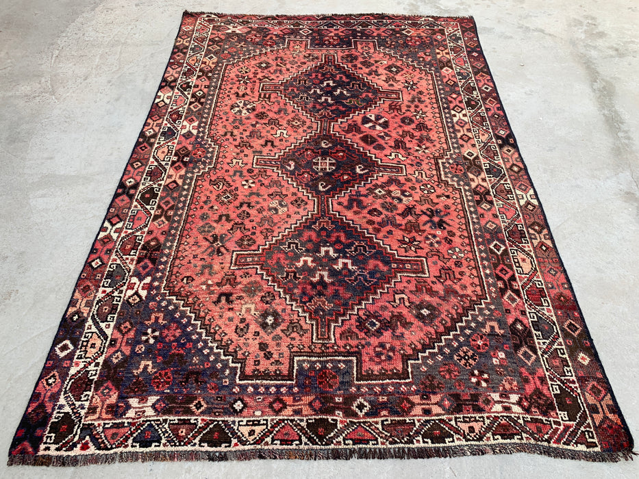6'8 x 4'7 Hand-Knotted Persian Wool Rug - Faded Coral Tribal Medallion Design - KBHM-953