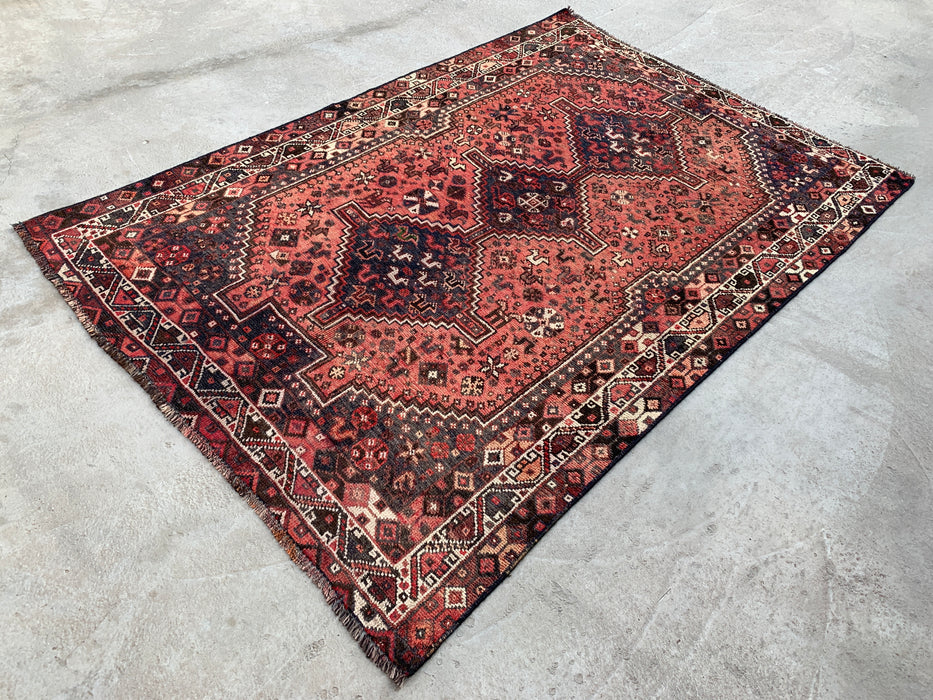 6'8 x 4'7 Hand-Knotted Persian Wool Rug - Faded Coral Tribal Medallion Design - KBHM-953