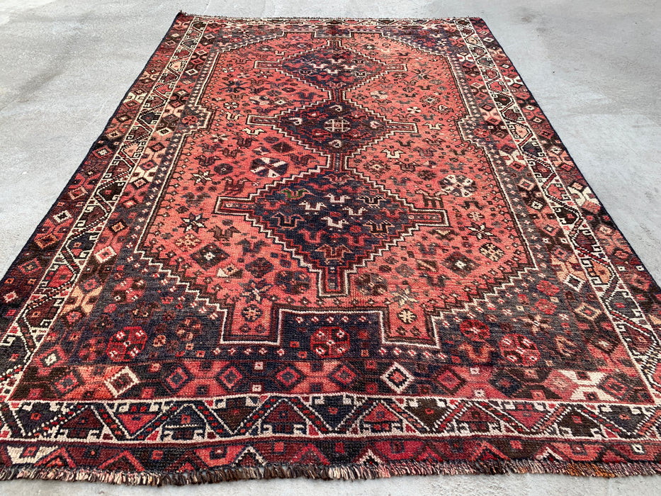 6'8 x 4'7 Hand-Knotted Persian Wool Rug - Faded Coral Tribal Medallion Design - KBHM-953
