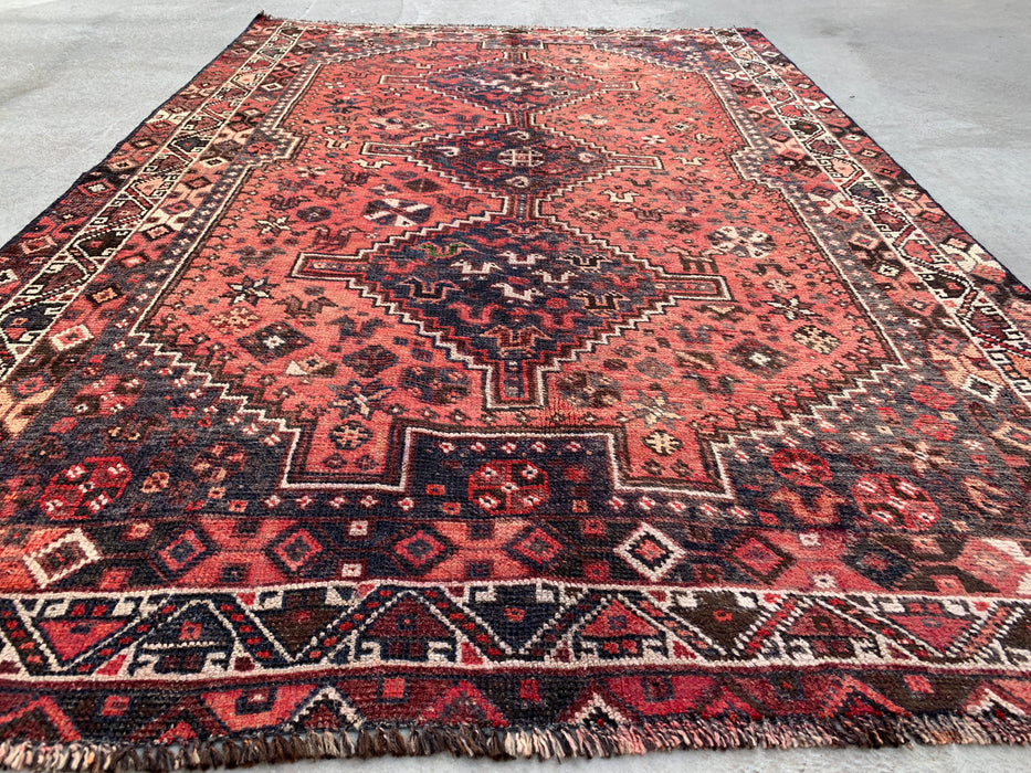 6'8 x 4'7 Hand-Knotted Persian Wool Rug - Faded Coral Tribal Medallion Design - KBHM-953