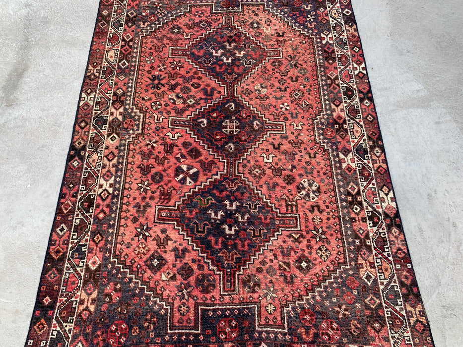 6'8 x 4'7 Hand-Knotted Persian Wool Rug - Faded Coral Tribal Medallion Design - KBHM-953