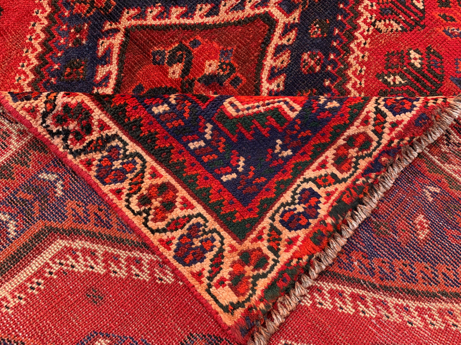 7'11 x 4'2 Hand-Knotted Persian Wool Rug - Red Tribal Medallion Design - KBHM-954