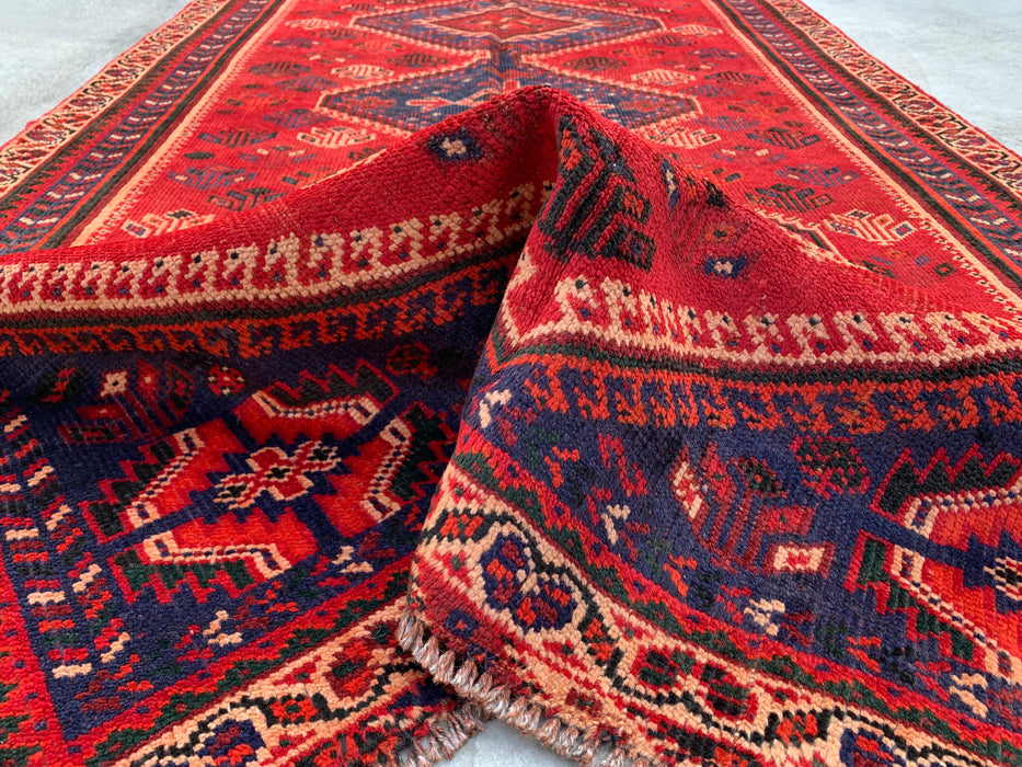 7'11 x 4'2 Hand-Knotted Persian Wool Rug - Red Tribal Medallion Design - KBHM-954