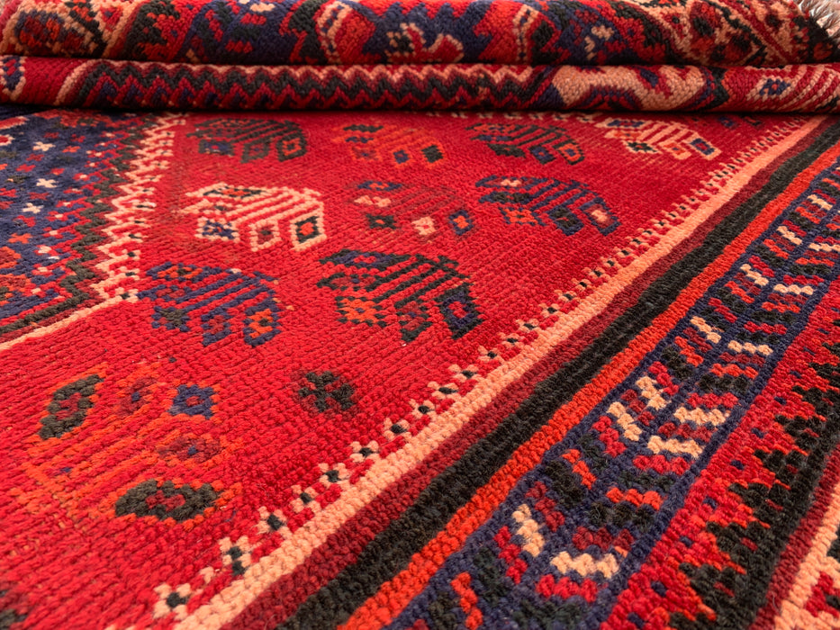 7'11 x 4'2 Hand-Knotted Persian Wool Rug - Red Tribal Medallion Design - KBHM-954