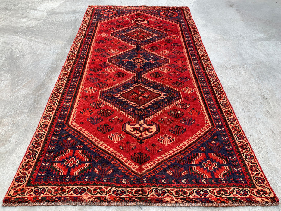 7'11 x 4'2 Hand-Knotted Persian Wool Rug - Red Tribal Medallion Design - KBHM-954