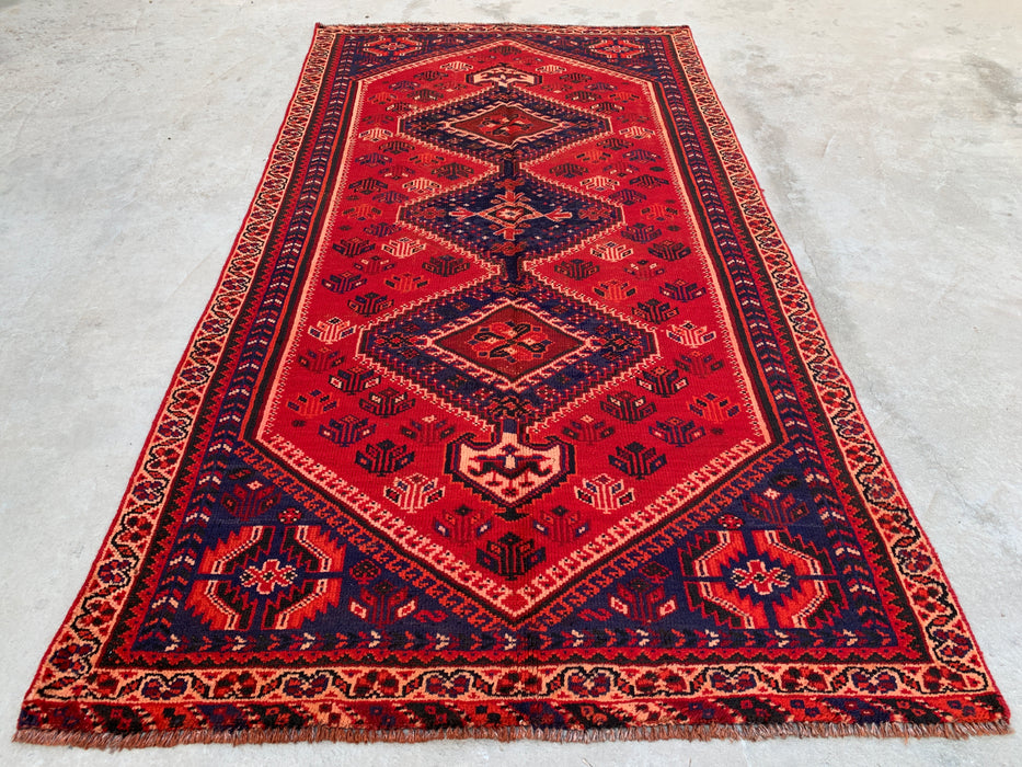 7'11 x 4'2 Hand-Knotted Persian Wool Rug - Red Tribal Medallion Design - KBHM-954