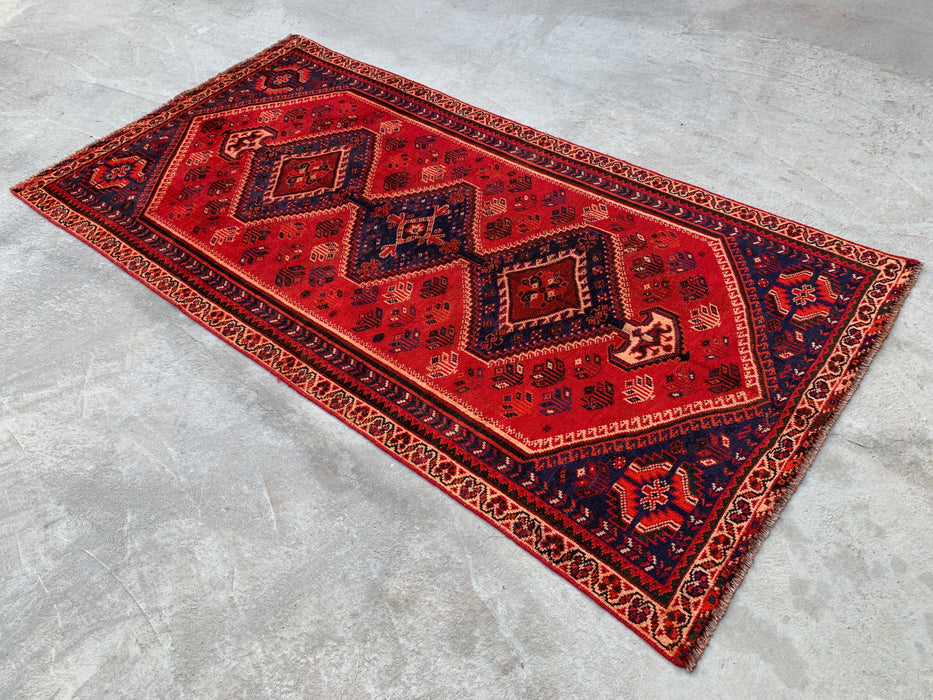 7'11 x 4'2 Hand-Knotted Persian Wool Rug - Red Tribal Medallion Design - KBHM-954