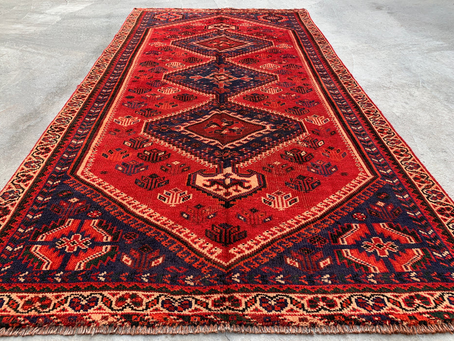 7'11 x 4'2 Hand-Knotted Persian Wool Rug - Red Tribal Medallion Design - KBHM-954