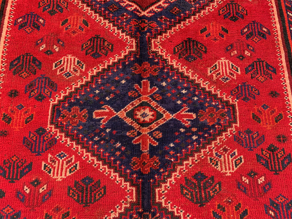 7'11 x 4'2 Hand-Knotted Persian Wool Rug - Red Tribal Medallion Design - KBHM-954