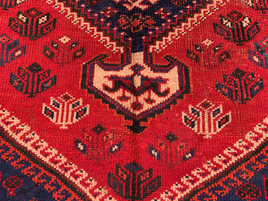 7'11 x 4'2 Hand-Knotted Persian Wool Rug - Red Tribal Medallion Design - KBHM-954
