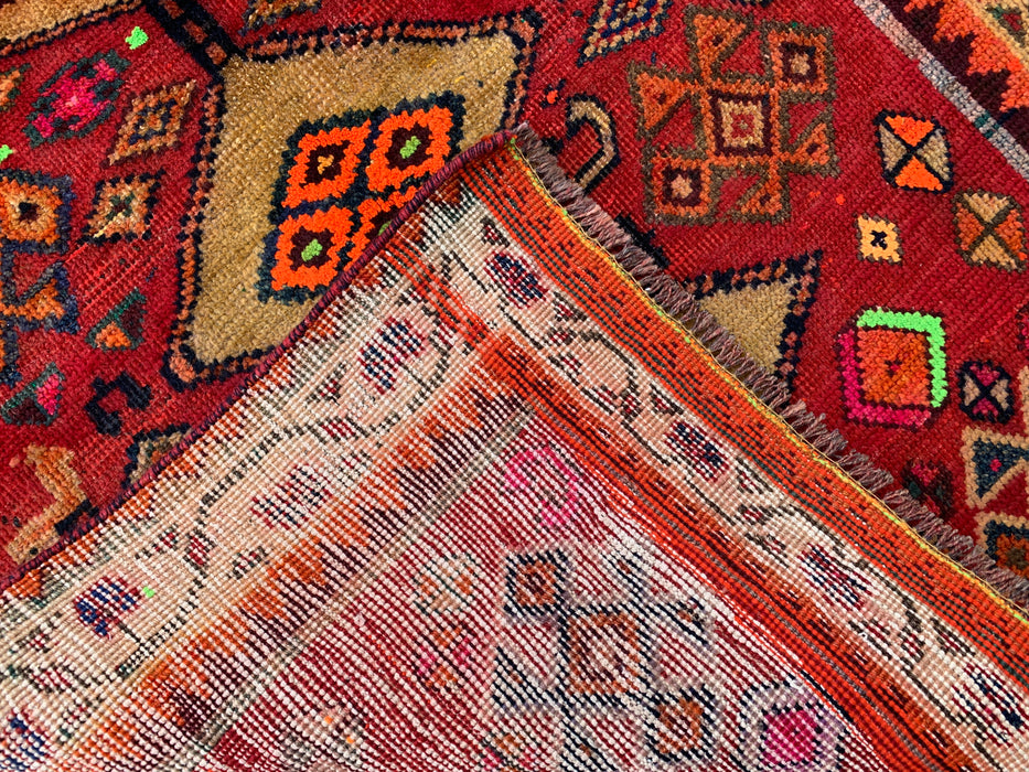 5'8 x 3'3 Hand-Knotted Persian Wool Rug - Red Geometric Tribal Medallion Design - KBHM-955