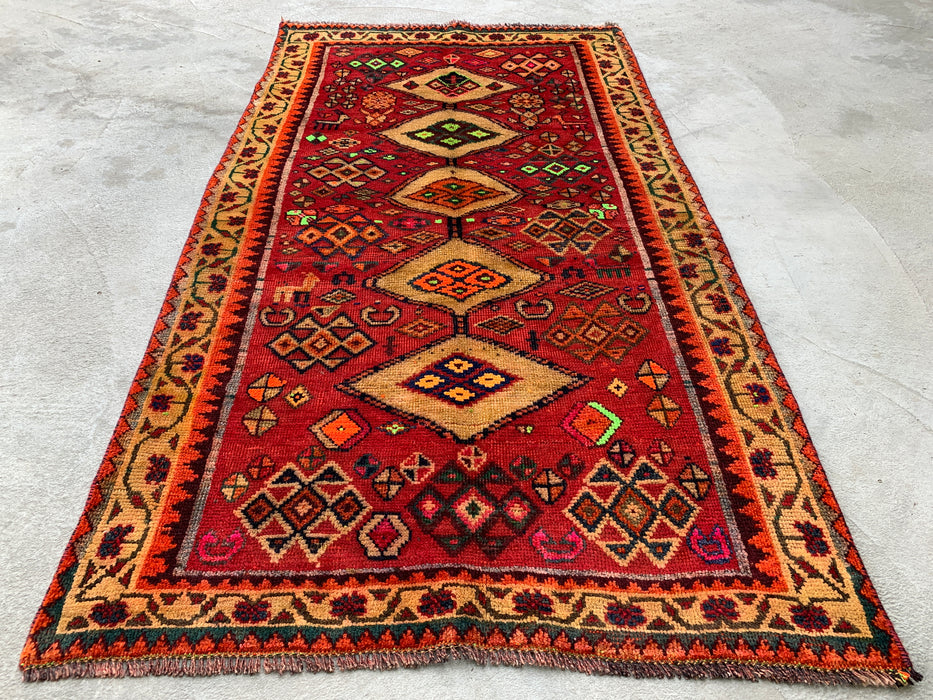 5'8 x 3'3 Hand-Knotted Persian Wool Rug - Red Geometric Tribal Medallion Design - KBHM-955