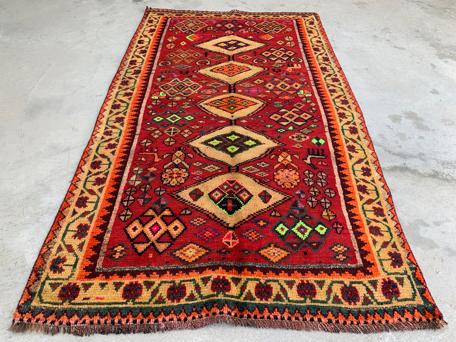 5'8 x 3'3 Hand-Knotted Persian Wool Rug - Red Geometric Tribal Medallion Design - KBHM-955