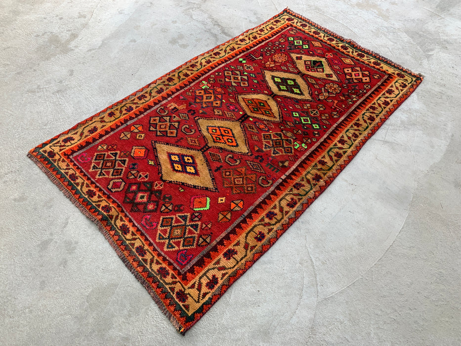 5'8 x 3'3 Hand-Knotted Persian Wool Rug - Red Geometric Tribal Medallion Design - KBHM-955